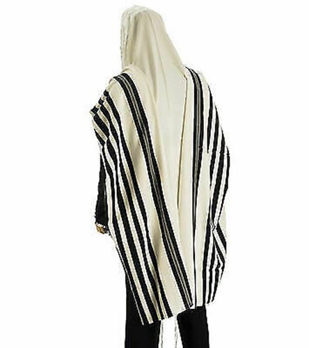 100% Wool Tallit Prayer Shawl Model Malchut Black Size 55" L X 71" W