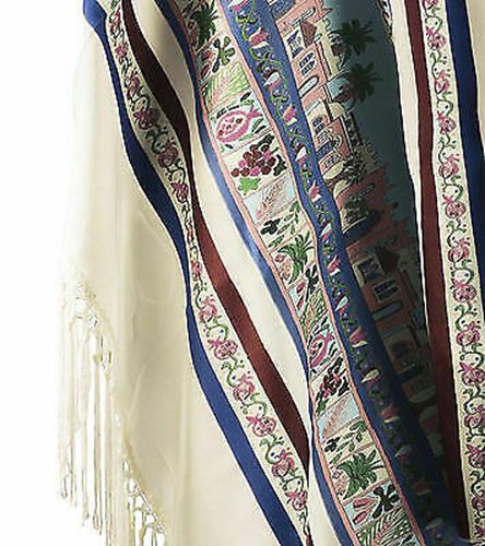 100% Wool Tallit Prayer Shawl Model Seven Species Size 40" L X 71" W