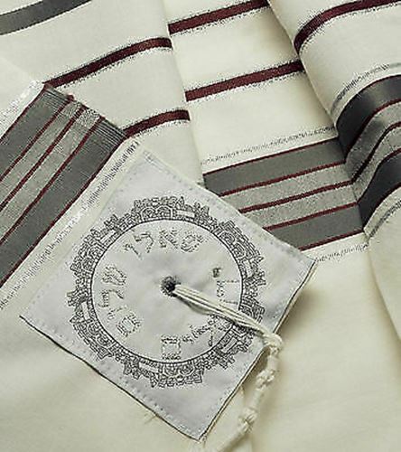 100% Wool Tallit Prayer Shawl in Maroon gray Stripes Size 24" L X 72" W