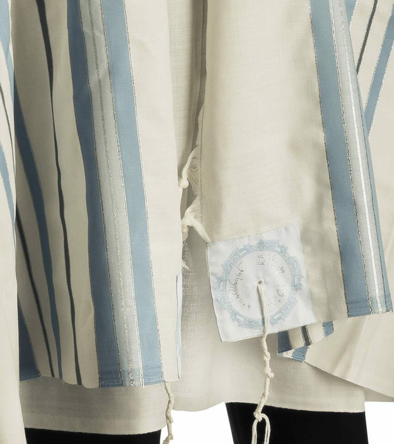 100% Wool Tallit Prayer Shawl in Light blue silver Stripes Size 55" L X 75" W