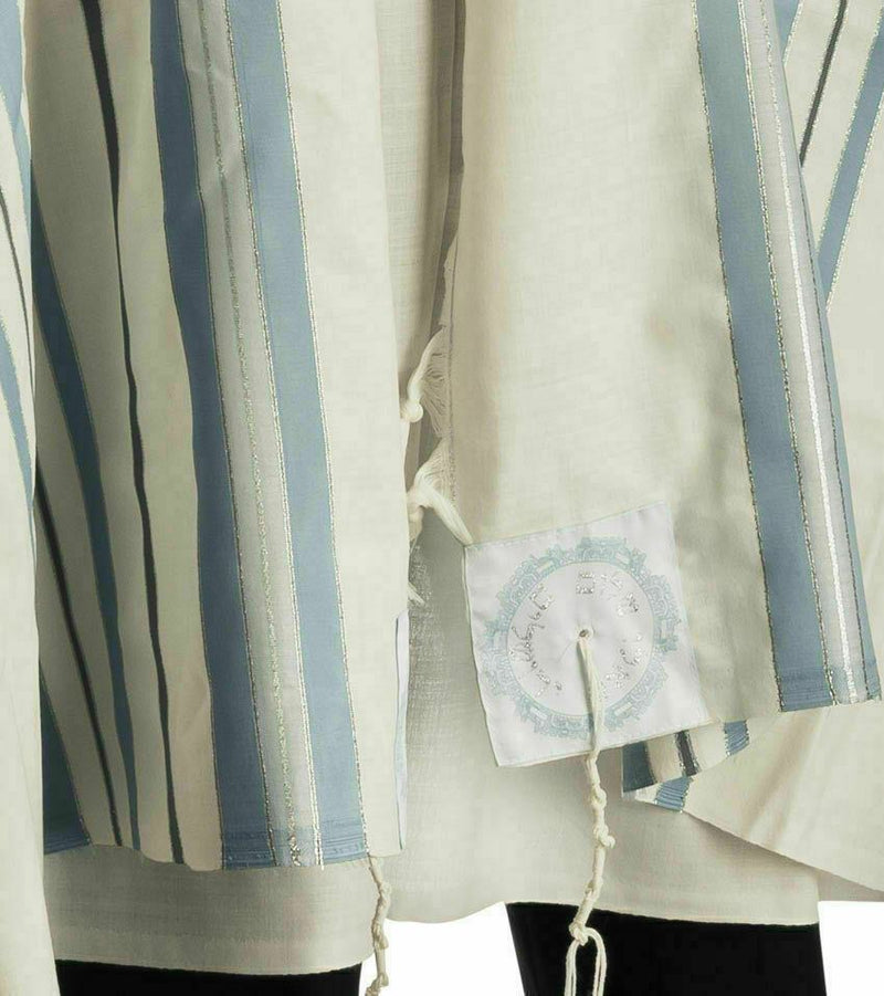 100% Wool Tallit Prayer Shawl in Light blue silver Stripes Size 18" L X 72" W