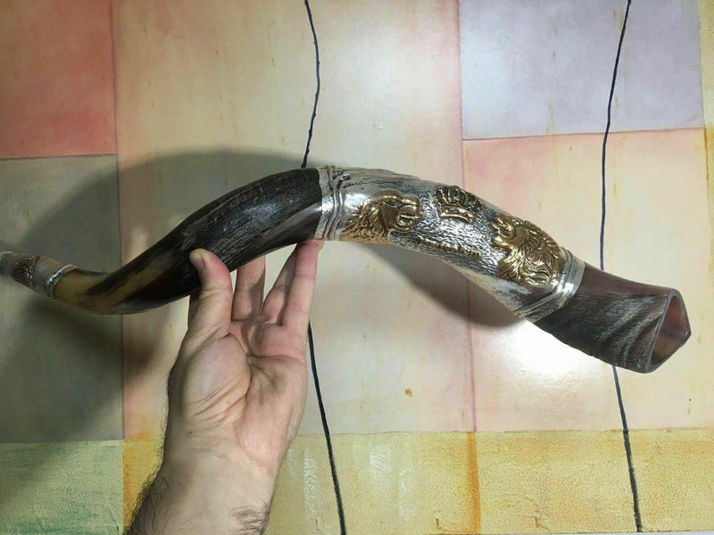 Sale 24" sterling silver plated Chofar yemenite kudu horn shofar Lion of judah