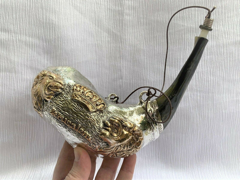 Rare Anointing Sterling Silver Rams Horn Shofar 14"-15" - Lion Of Judah