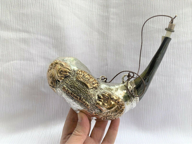 Rare Anointing Sterling Silver Rams Horn Shofar 14"-15" - Lion Of Judah