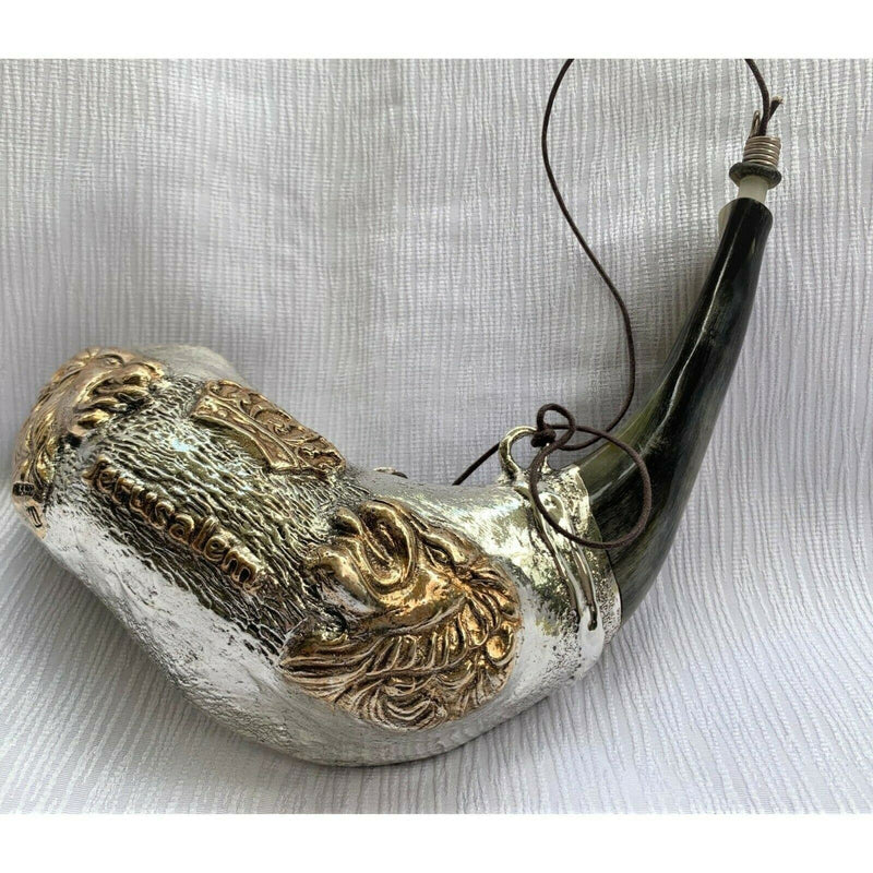 Rare Anointing Sterling Silver Rams Horn Shofar 14"-15" - Lion Of Judah