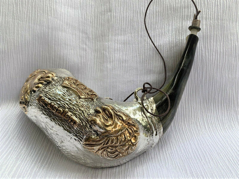 Rare Anointing Sterling Silver Rams Horn Shofar 14"-15" - Lion Of Judah