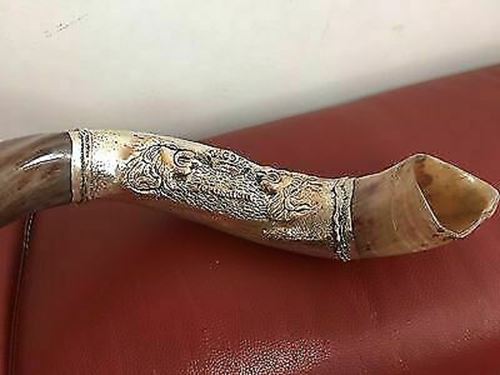 Sale 40" sterling silver plated yemenite kudu horn shofar Lion of judah