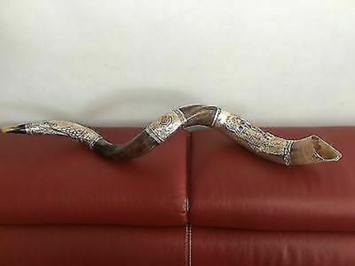 Sale 40" sterling silver plated yemenite kudu horn shofar Lion of judah