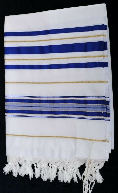 Tallit Tallis Acrylic Prayer Shawl Kosher Blue Gold/Silver 24"X 72"Atarah Israel