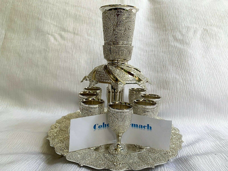 NEW Wine Fountain Divider Kiddush & 8 Goblets Filigree judaica