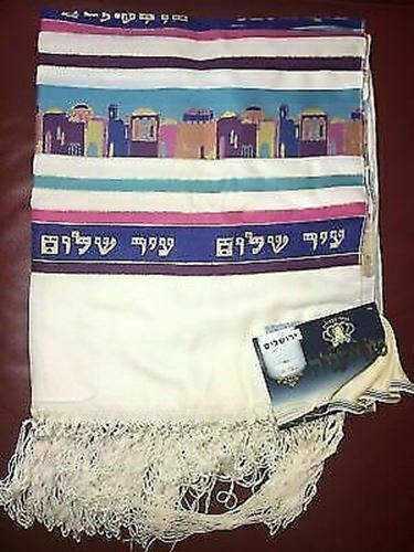 100% Wool Tallit Prayer Shawl Jerusalem Blue Size 55" L X 71" W