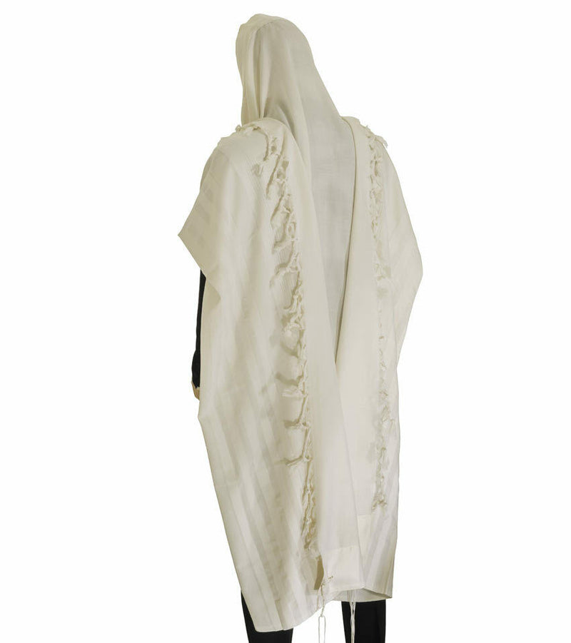 100% Wool Tallit Prayer Shawl Model Malchut white  Size XXL 70.8"X78.7"