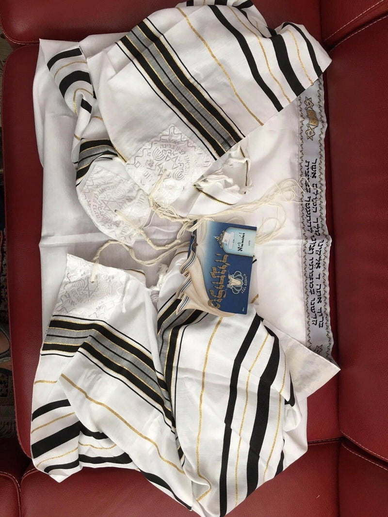 Kosher Tallit Talit Prayer Shawl Black / Gold Stripes in Size 43.3"X51.1"