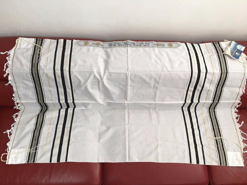 Kosher Tallit Talit Prayer Shawl Black / Gold Stripes in Size 43.3"X51.1"