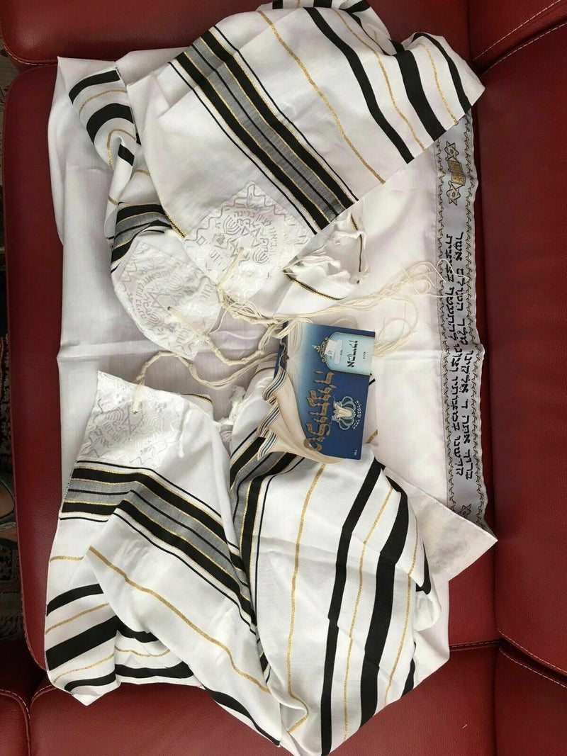 Kosher Tallit Talit Prayer Shawl Black / Gold Stripes in Size 55.1"X74.8"