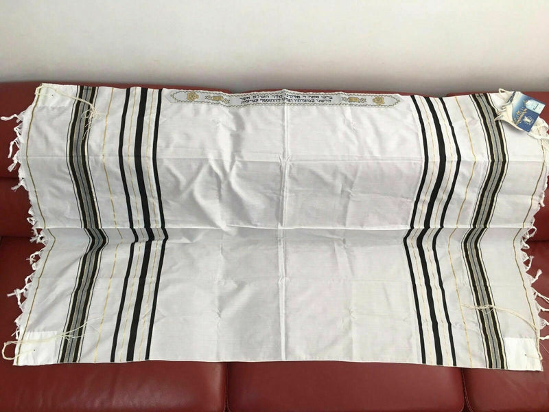 Kosher Tallit Talit Prayer Shawl Black / Gold Stripes in Size 43.3"X62.9"