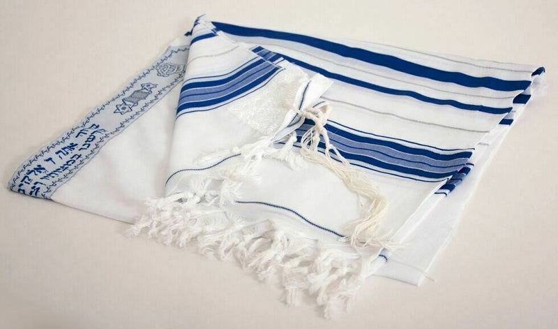 Kosher Tallit Talit Prayer Shawl Blue / Silver Stripes in Size 43.3"X51.1"