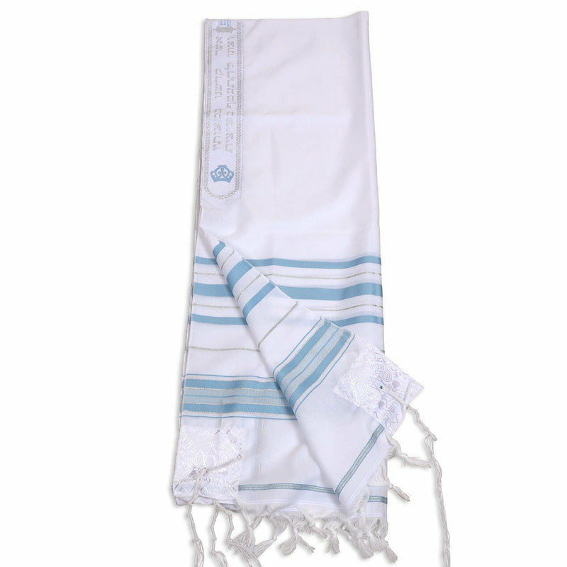 kosher tallit talis prayer shawl acrylic 55"X74"  light blue&silver new