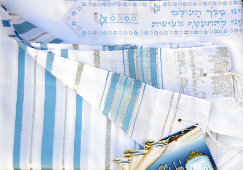 kosher tallit talis prayer shawl acrylic 55"X74"  light blue&silver new