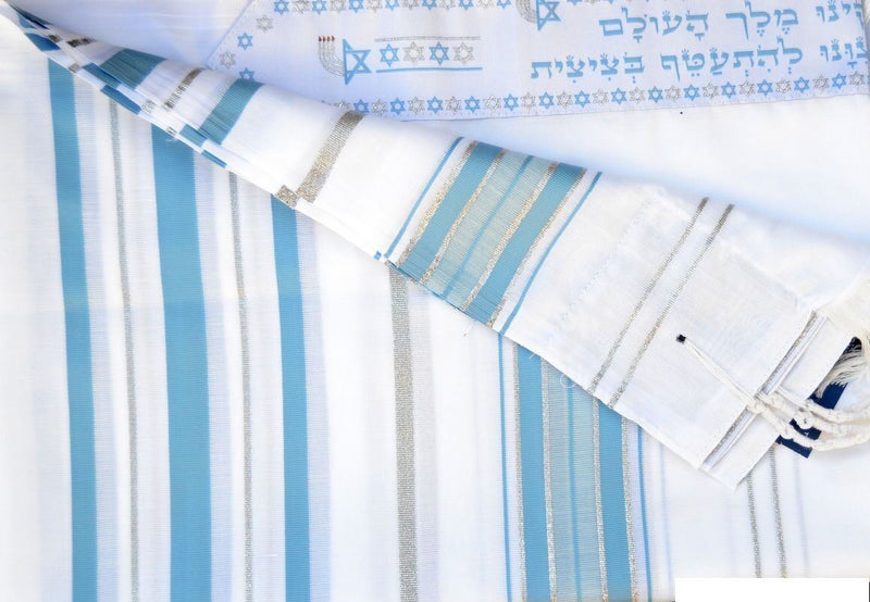 kosher tallit talis prayer shawl acrylic 55"X74"  light blue&silver new