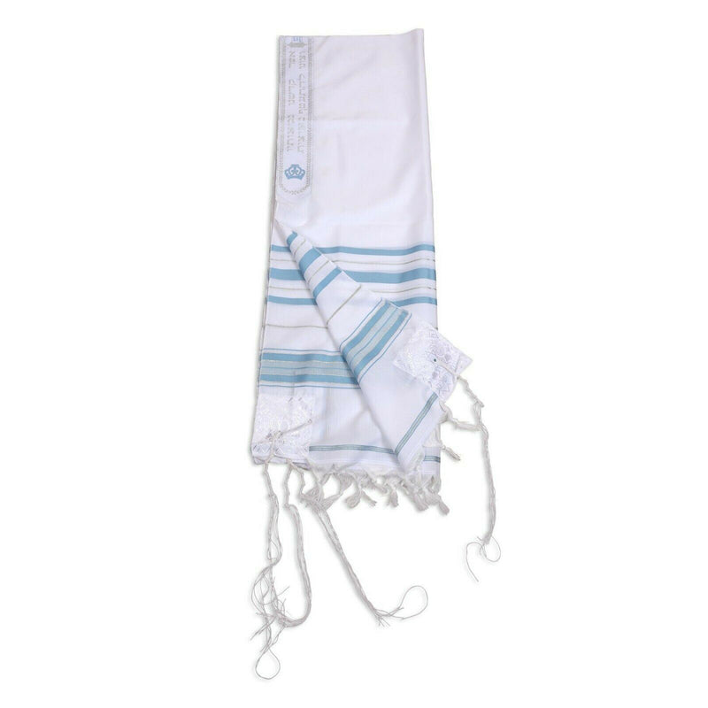 kosher tallit talis prayer shawl acrylic 55"X74"  light blue&silver new