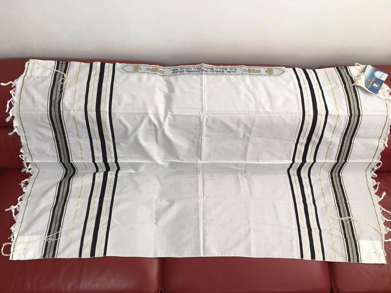 52" Black & Gold Kosher Tallit Talit Talis Made in Israel Jewish Prayer Shawl