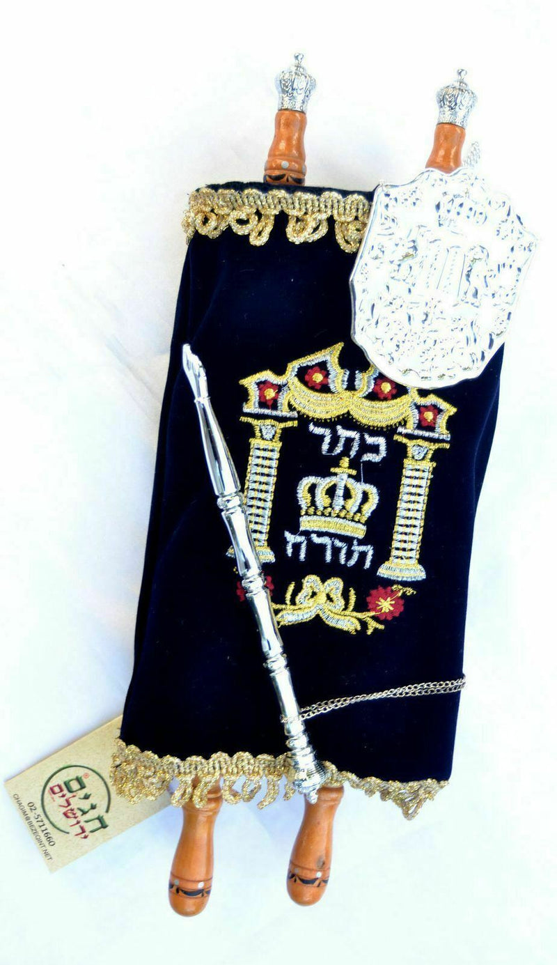 Beautiful Judaica sefer torah Scroll Book Hebrew Bible & yad pointer israel