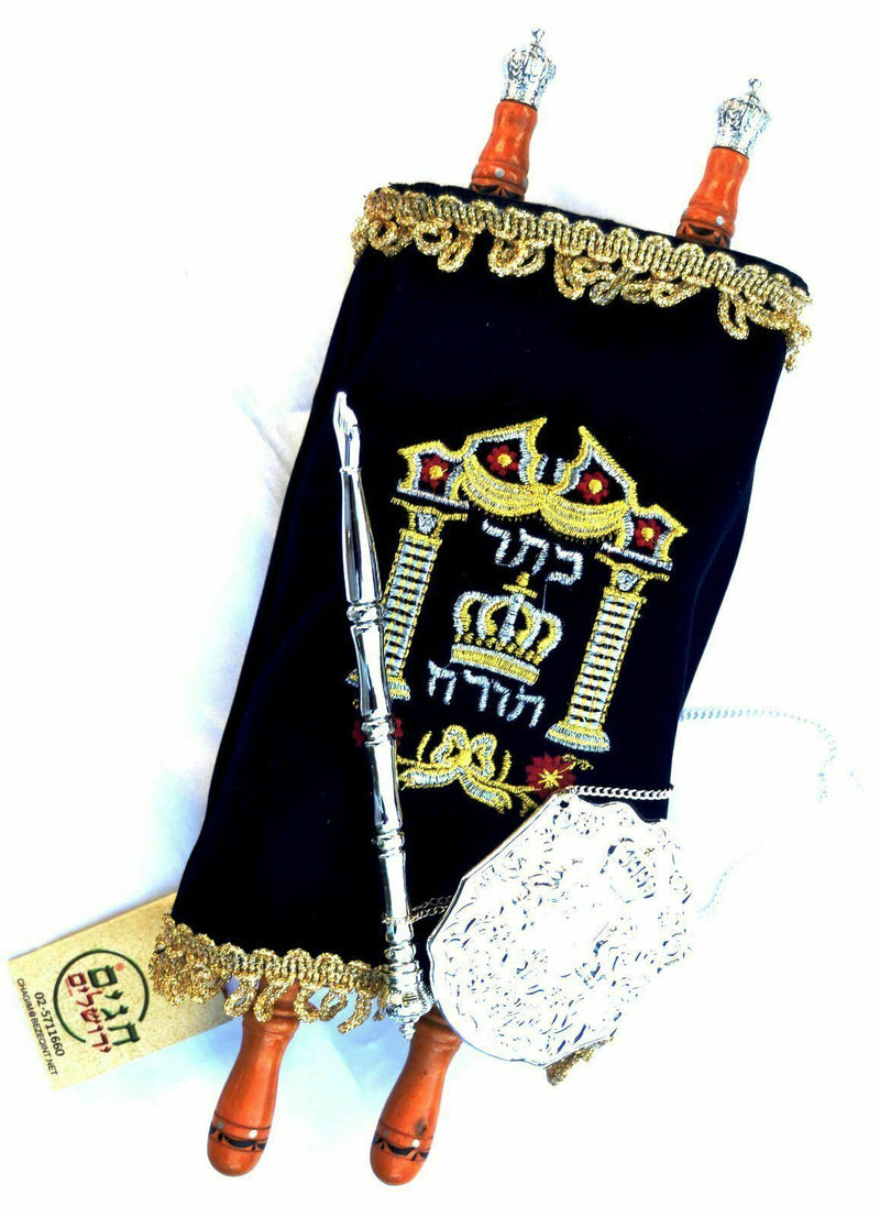 Beautiful Judaica sefer torah Scroll Book Hebrew Bible & yad pointer israel