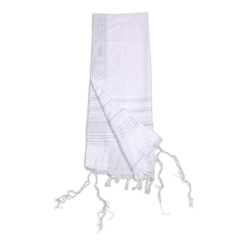 Kosher White Tallit Talis Prayer Shawl acrylic 24"X72" Made Israel silver Stripe