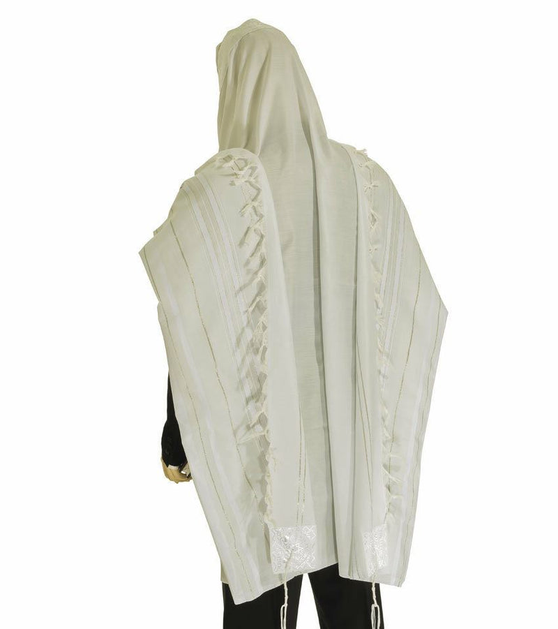 Kosher White Tallit Talis Prayer Shawl acrylic 24"X72" Made Israel silver Stripe