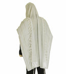 Kosher White Tallit Talis Prayer Shawl acrylic 24"X72" Made Israel silver Stripe