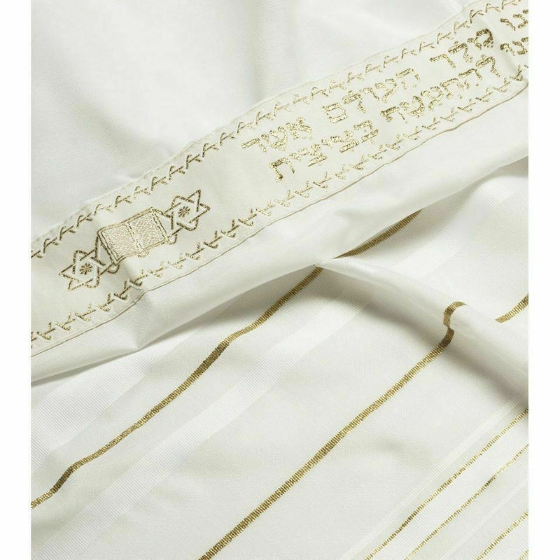 Acrylic Tallit (imitation Wool) Prayer Shawl in White and Gold Size 24" L X 72"