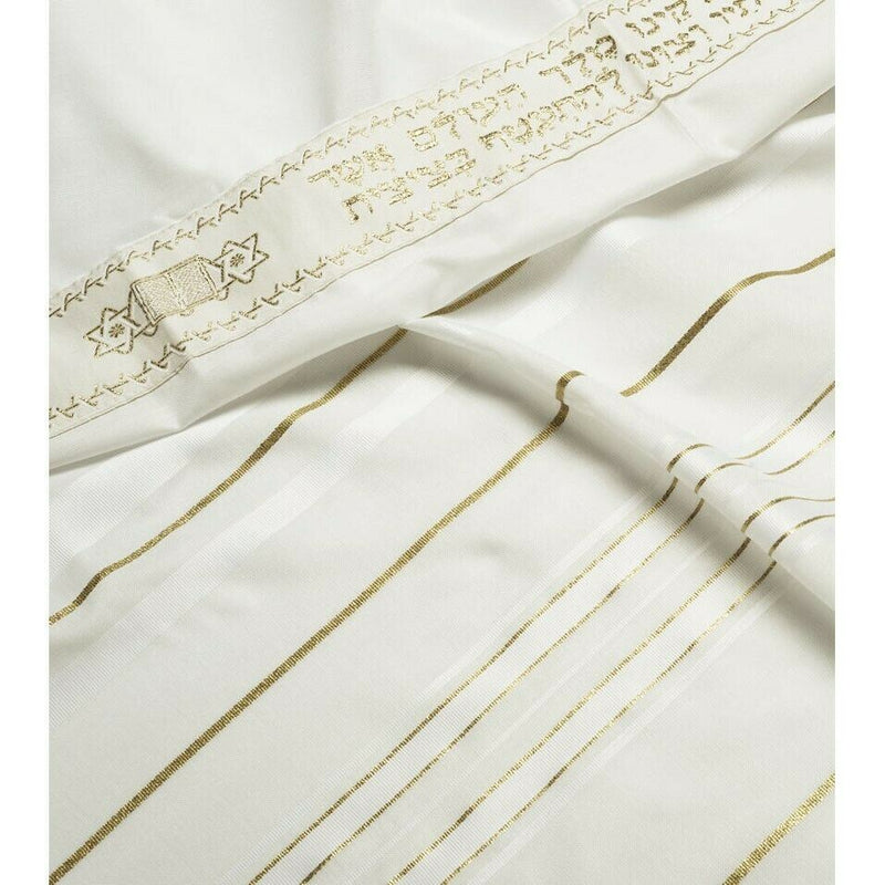 Acrylic Tallit (imitation Wool) Prayer Shawl in White and Gold Size 24" L X 72"