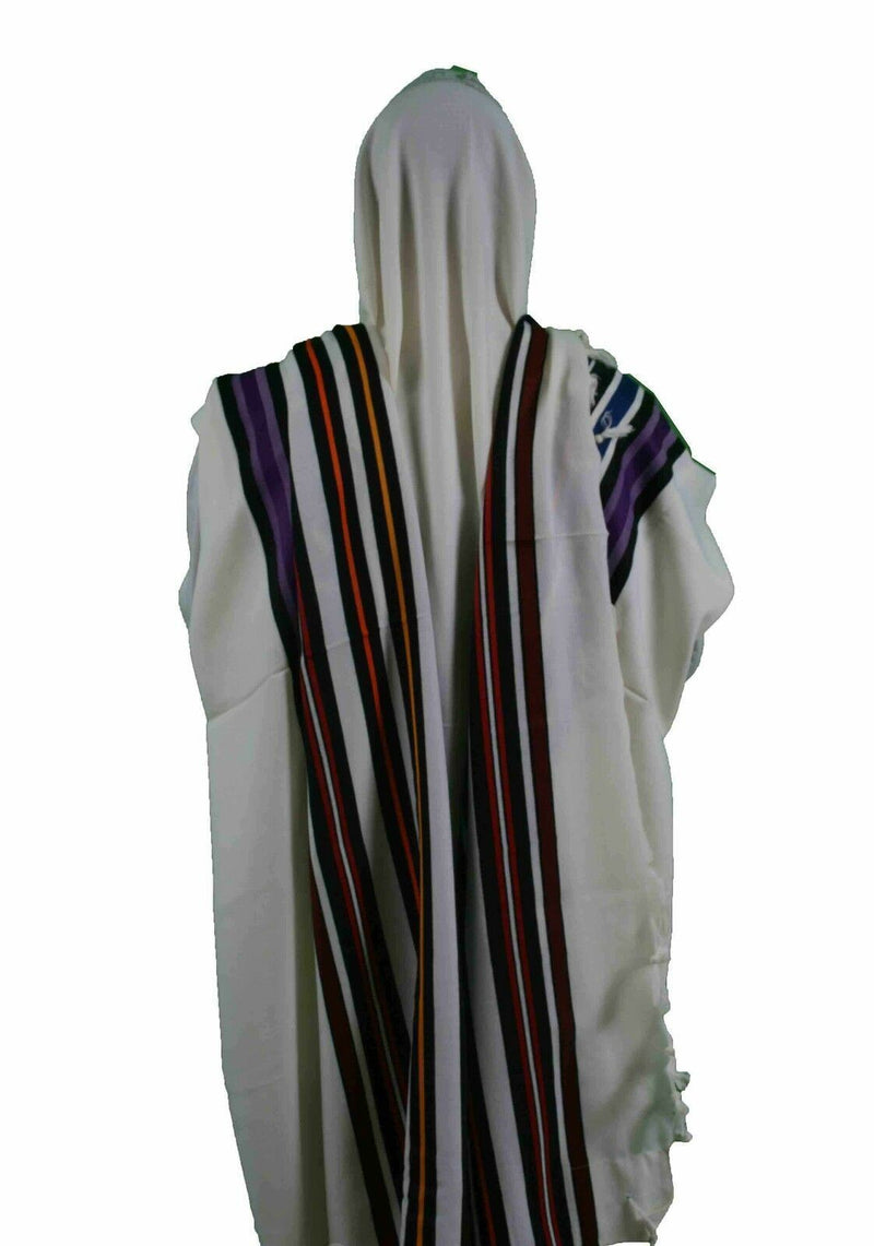 Bnei Or Clean Wool Tallit with Seven Colored Stripes Size 56"x76"