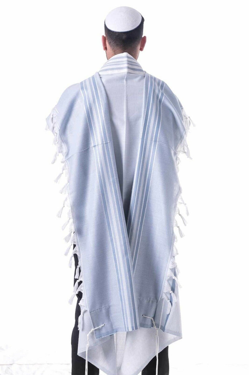 100% Kosher Wool Tallit Prayer Shawl Sapir Tallit withTurquoise and Blue Stripes