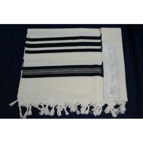 100% Kosher Wool Tallit Prayer Shawl Pe’er Tallit with Black Stripes