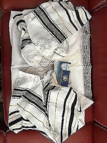 Tallit Gadol Tallis Talit BLACK & GOLD Stripes Kosher Made in Israel BIG Size