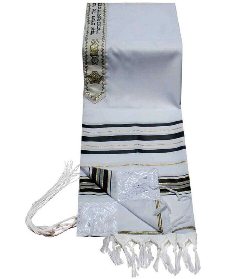 Tallit Gadol Tallis Talit BLACK & GOLD Stripes Kosher Made in Israel BIG Size