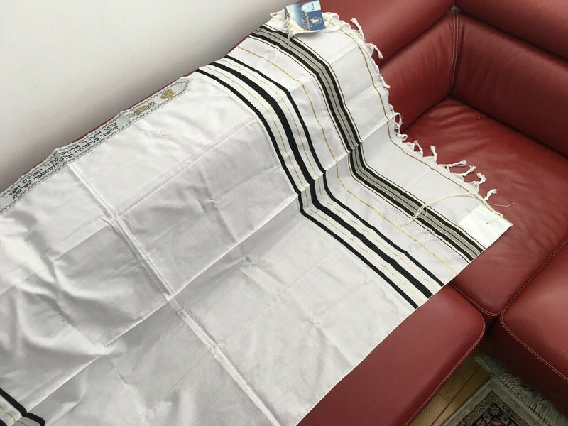 Tallit Gadol Tallis Talit BLACK & GOLD Stripes Kosher Made in Israel BIG Size