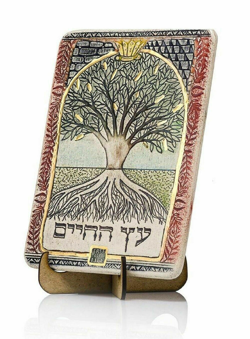 The TREE of LIFE. Hand made ceramic plaque. 24k gold decor.Holy Land gift