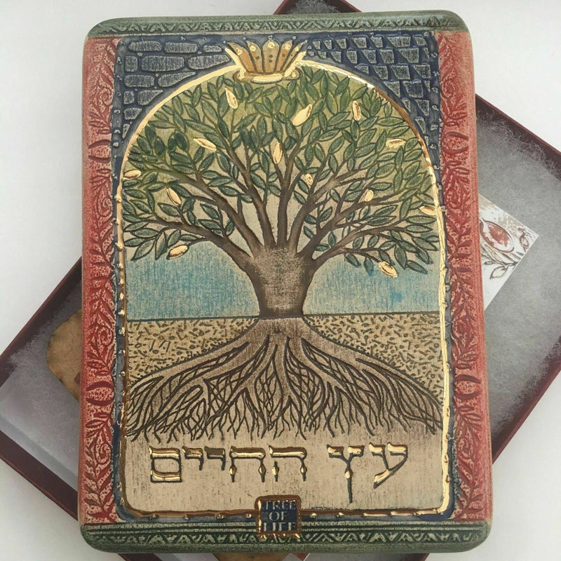 The TREE of LIFE. Hand made ceramic plaque. 24k gold decor.Holy Land gift