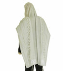 Kosher White Tallit Talis Prayer Shawl acrylic 47"X66" Made Israel silver Stripe