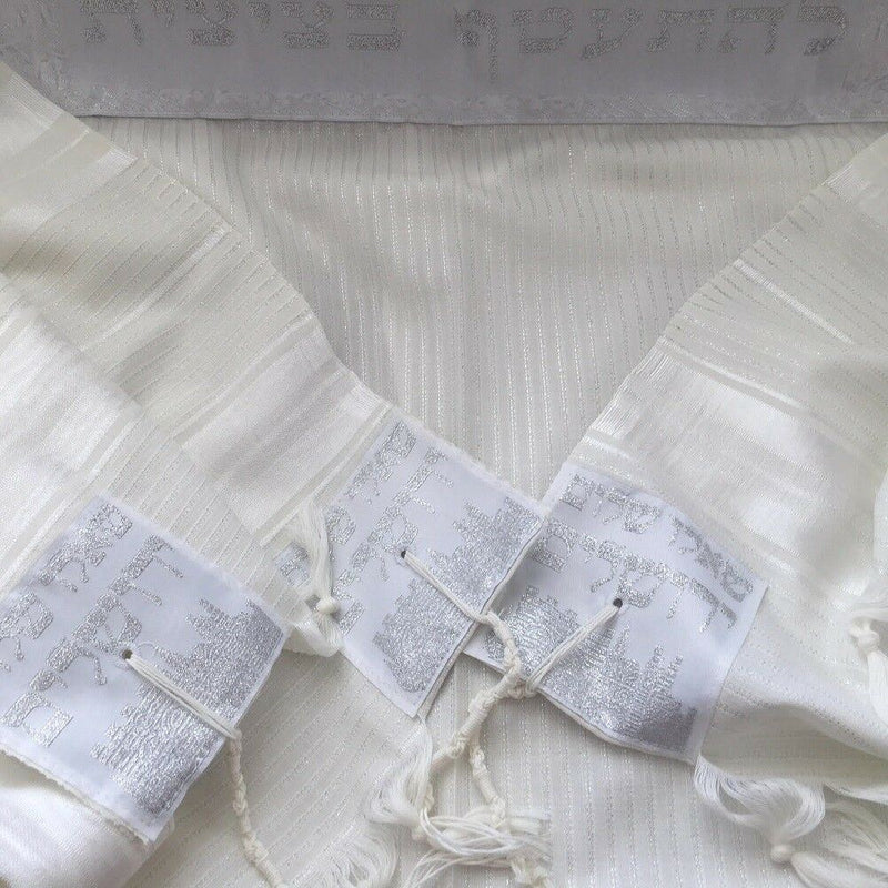 New 100% Wool Tallit Prayer Shawl Tavor White Size 47"L X 67" W Kosher Talitania