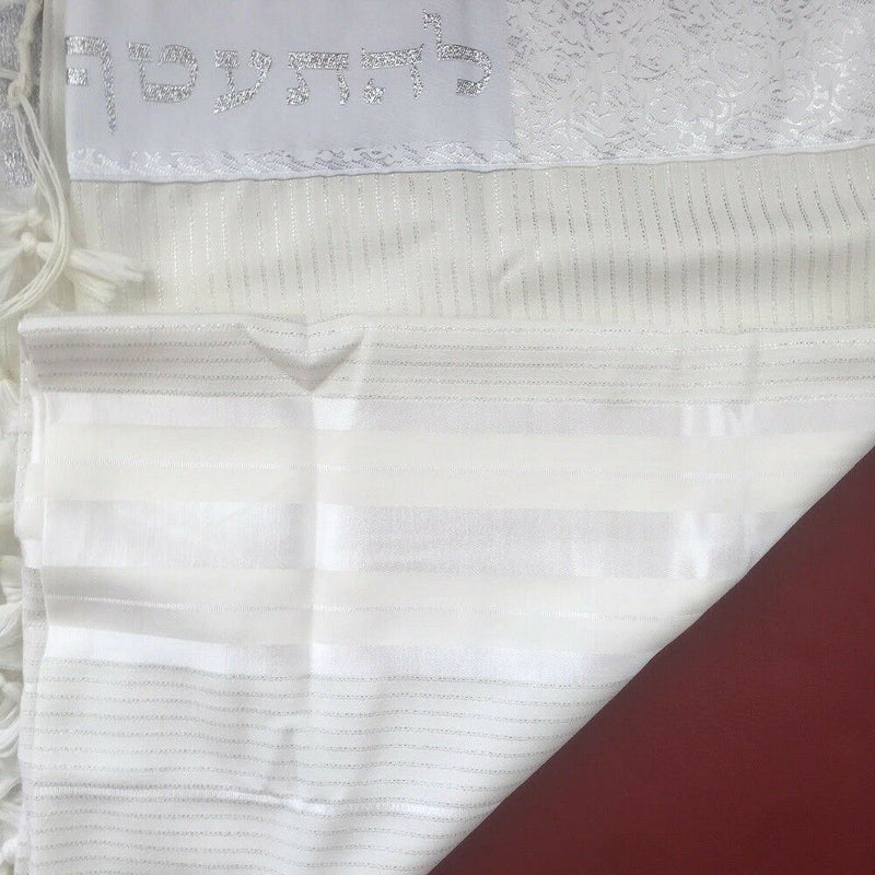 New 100% Wool Tallit Prayer Shawl Tavor White Size 47"L X 67" W Kosher Talitania