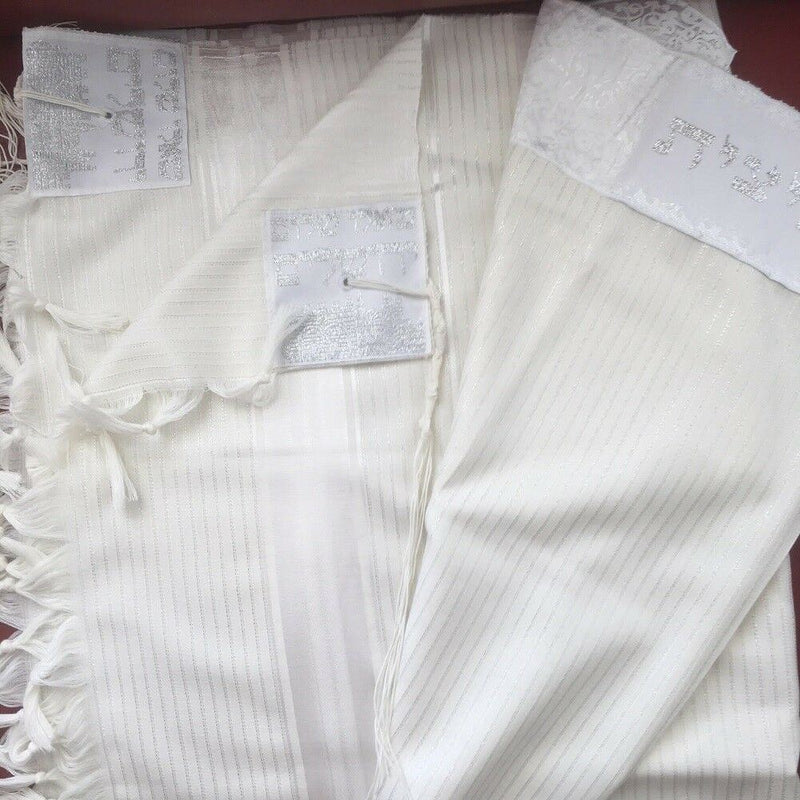 New 100% Wool Tallit Prayer Shawl Tavor White Size 47"L X 67" W Kosher Talitania