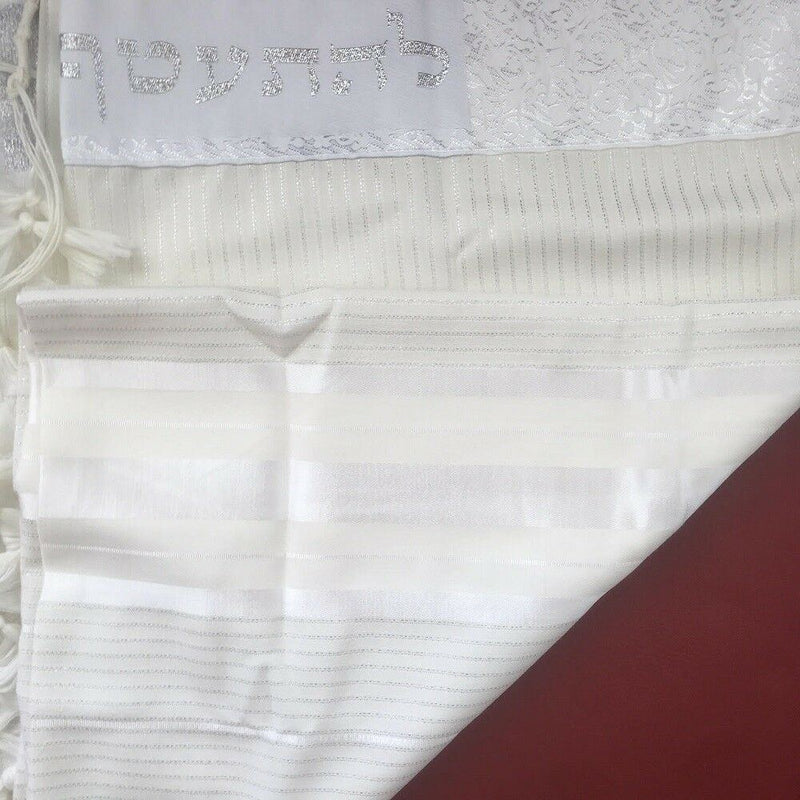 New 100% Wool Tallit Prayer Shawl Tavor White Size 55" L X 71"  Kosher Talitania