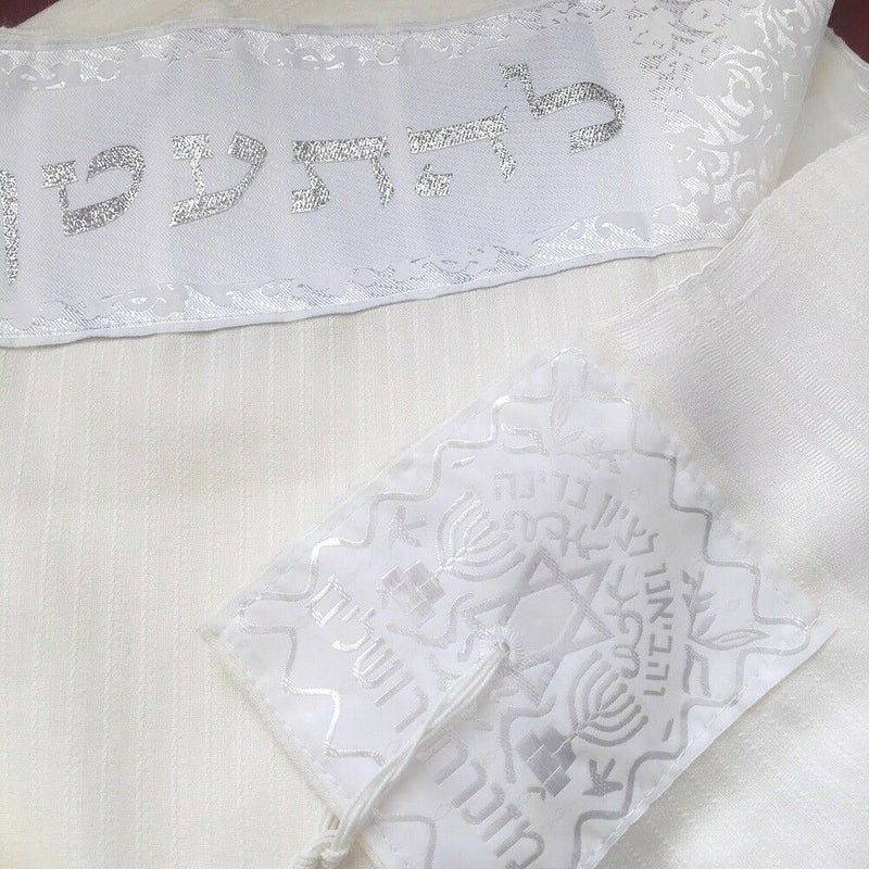 New 100% Wool Tallit Prayer Shawl Meron White Size 55" L X 71" Kosher Talitania