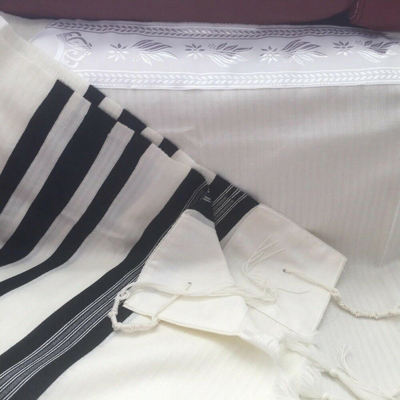 New 100% Wool Tallit Prayer Shawl Meron Black Size 55" L X 71"W Kosher Talitania