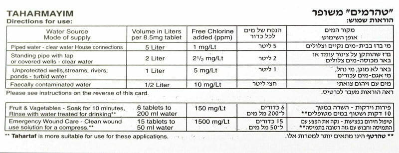 400 israelische Wasser PURIFICATION TABLETS Taharmayim Army Emergency Gear...