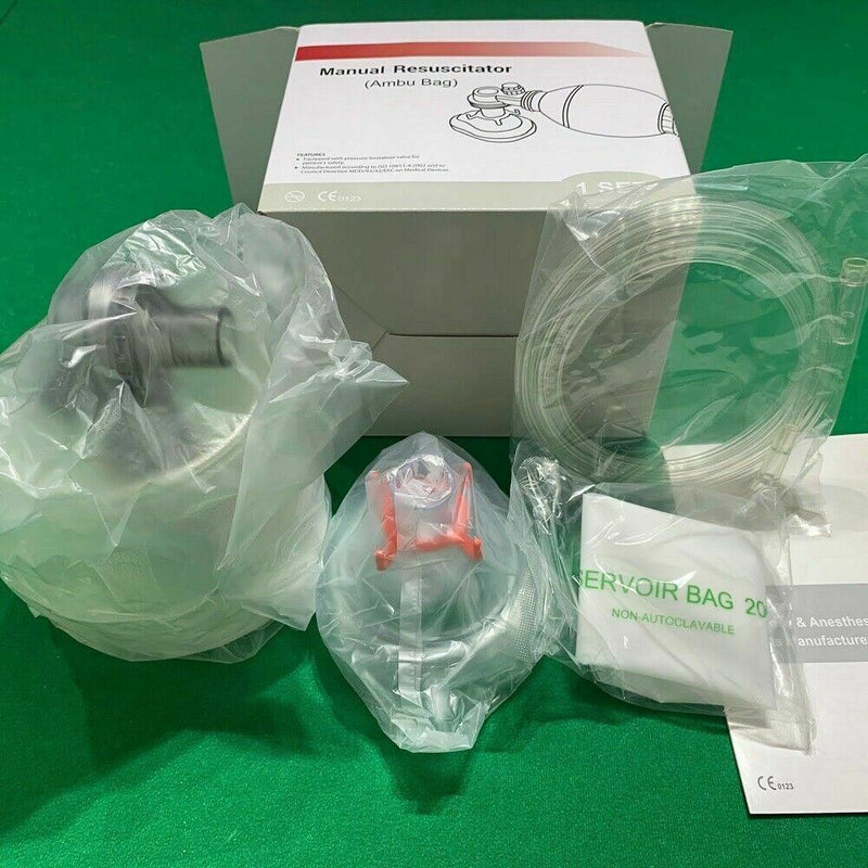 Manual Resuscitator 1500ml PVC Adult Ambu Bag + Oxygen Tube CPR First Aid kit